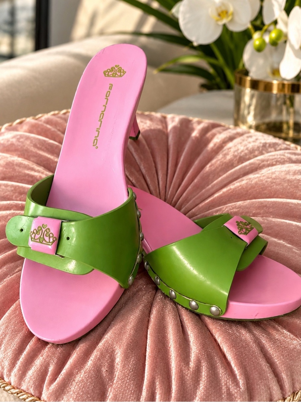 Authentic Fornarina Green and Pink Women's Heels made in Italy size 6.5